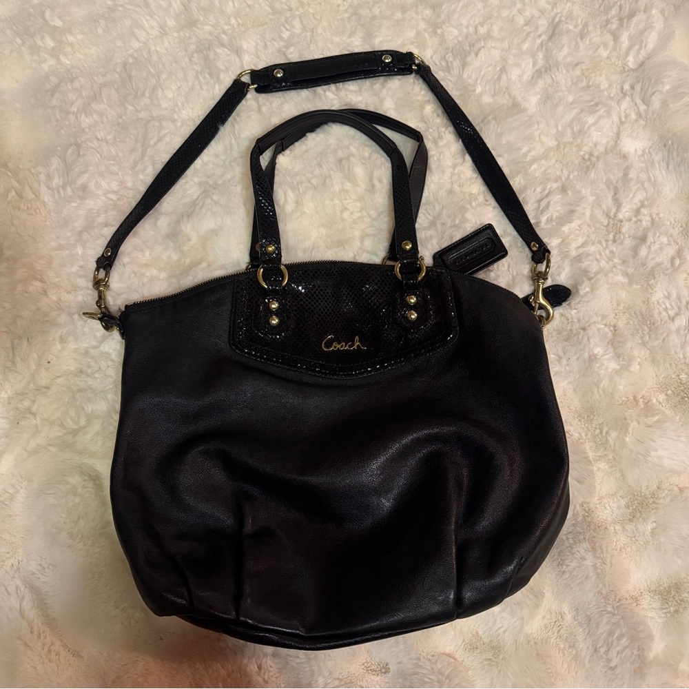 Coach Black Shoulder Bag with Gold Accents